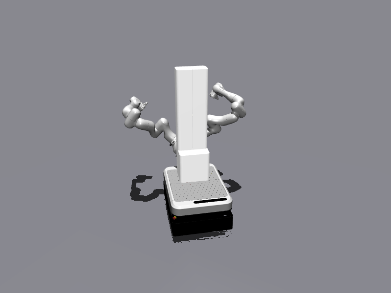 The mobile FR3 duo scene: two FR3 arms and a lift on a TMR swerve base